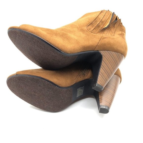 Rue 21 etc! Womens Ankle Booties Peep Toe Heel Faux Suede Zipper Brown Size 10 - Picture 5 of 8